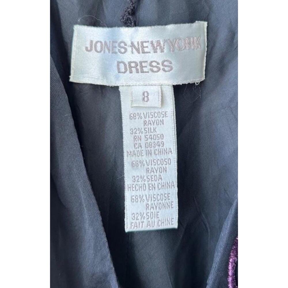 Vintage 90s Jones New York Black Silk Blend Dress Purple Floral Sz 8 Whimsygoth - Picture 5 of 5